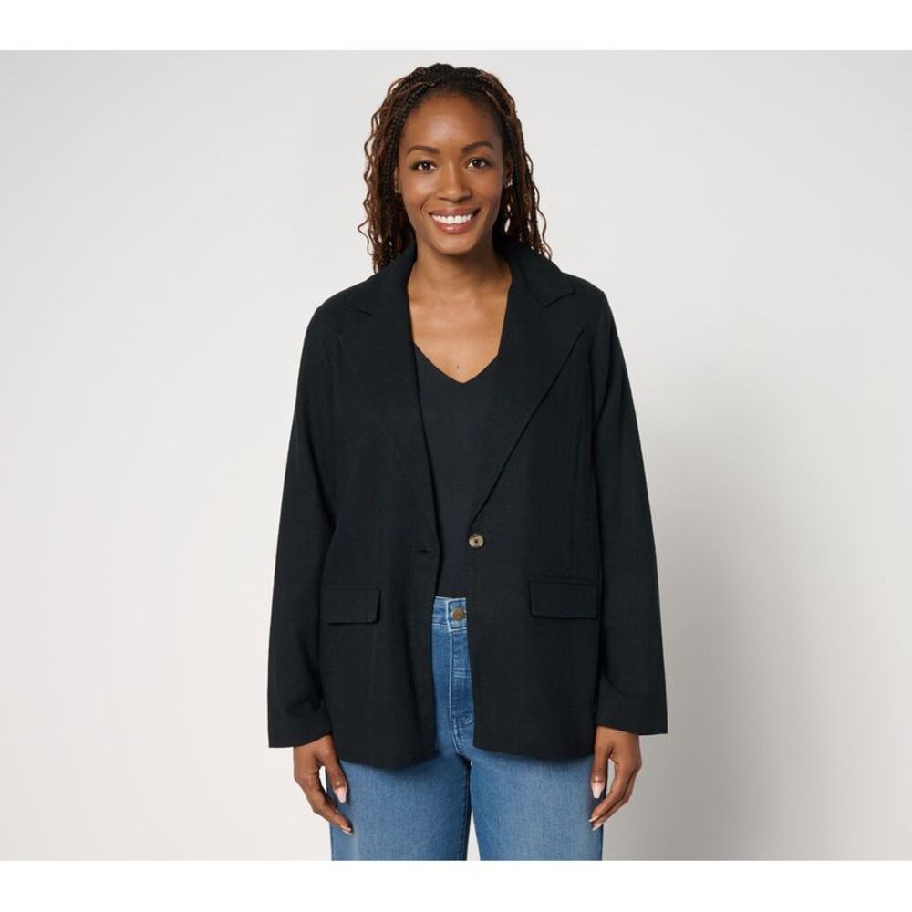 Me by Jennie Garth Women's Plus Sz Jacket 3X Mullholland Linen Blk/Blue A691017